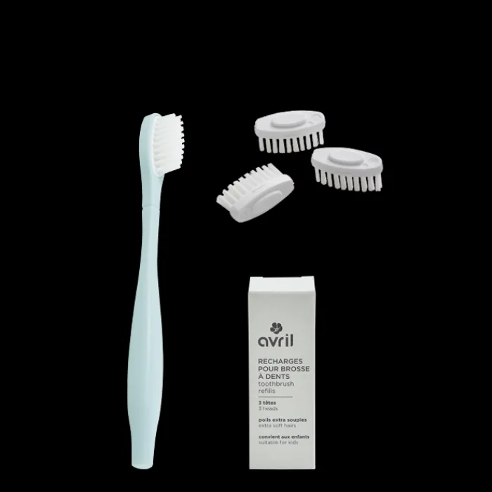 Discount Avril Kit enfant manche bleu + 3 têtes de brosse à dents - Poils extra souples