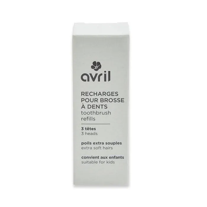 Avril Kit enfant manche jaune + 3 têtes de brosse à dents - Poils extra souples